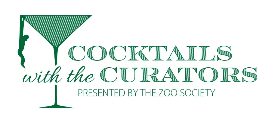 Logo for Cocktails with the Curators event is green lettering over white background with a martini glass on the side.