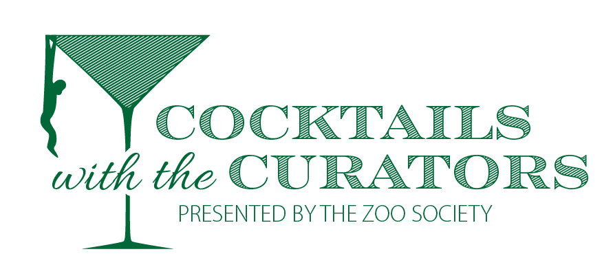 Logo for Cocktails with the Curators event is green lettering over white background with a martini glass on the side.